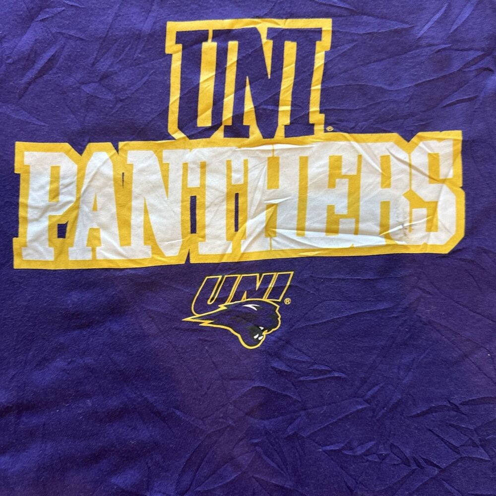 Vintage Y2K UNI Northern Iowa Panthers Purple Graphic Logo Tee Shirt Mens 2XL - Picture 6 of 10